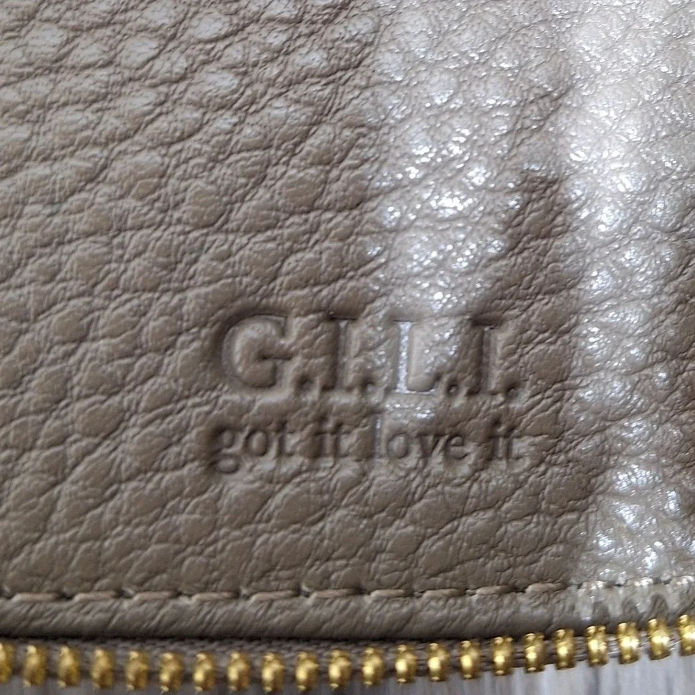 G.I.L.I. Taupe Leather Croc Embossed Crossbody Bag with Built-in Wallet Mini